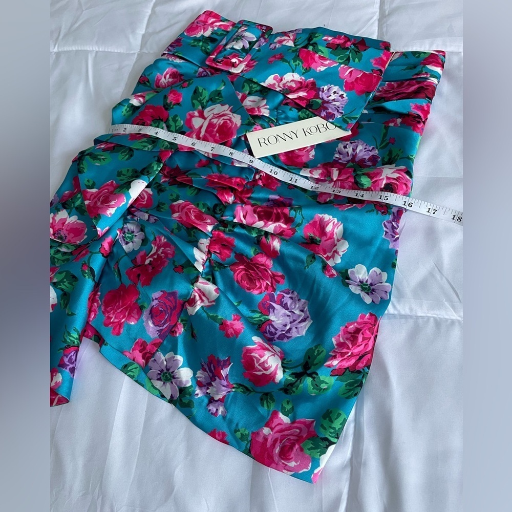 NWT Ronny Kobo Collection Asymmetrical Floral Skirt - Blue and Pink - Picture 6 of 7